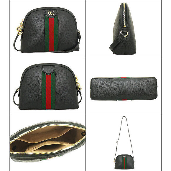 Gucci Shoulder Bag Black Green Red Ophidia Leather Web Stripe GG Dome - Picture 2 of 3